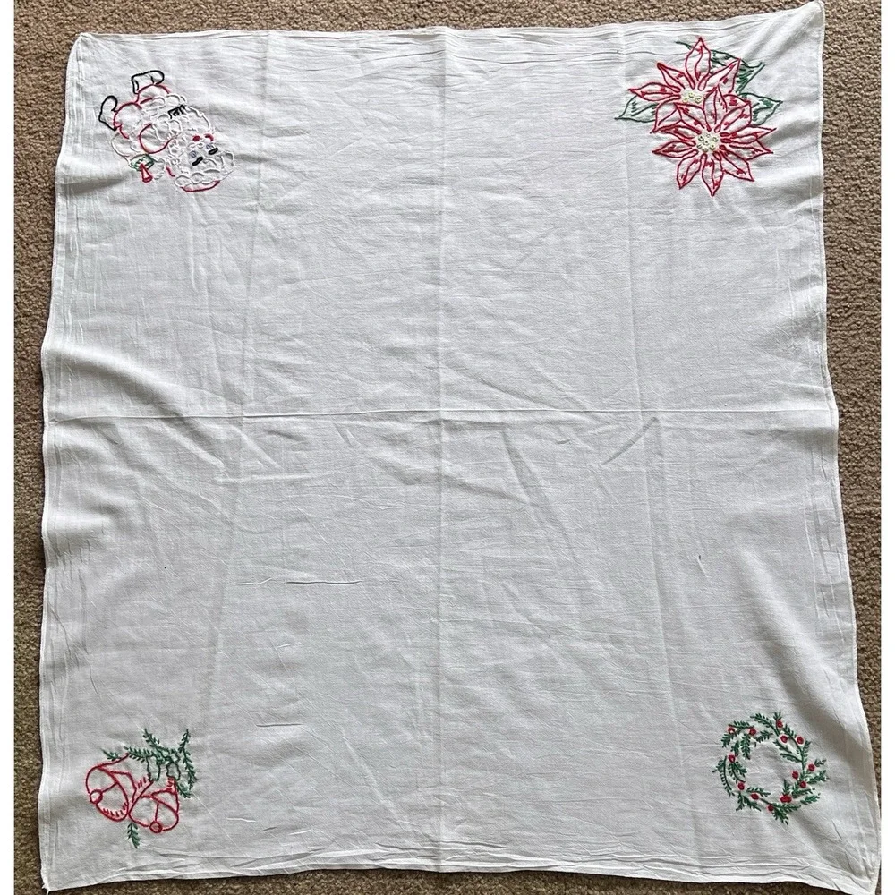 Vintage Hand embroidered Tablecloth Table Square Christmas 36